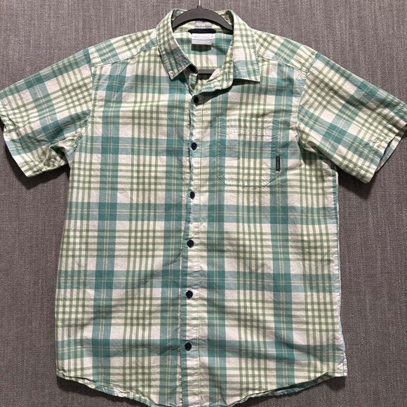 Columbia Mens Short Sleeve Button Up Shirt Lot 2 Plaid Striped Cotton Green M - Picture 8 of 10